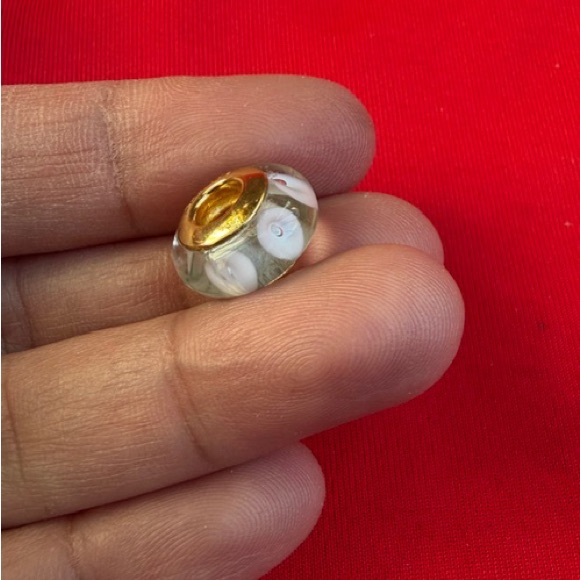 Solid 14K Yellow Gold PANDORA White Mystic Murano Glass Charm - Picture 2 of 4